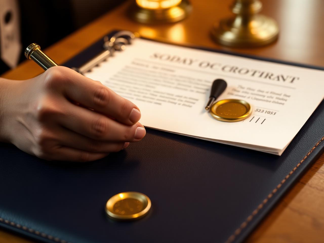 Documento notarial con sello dorado